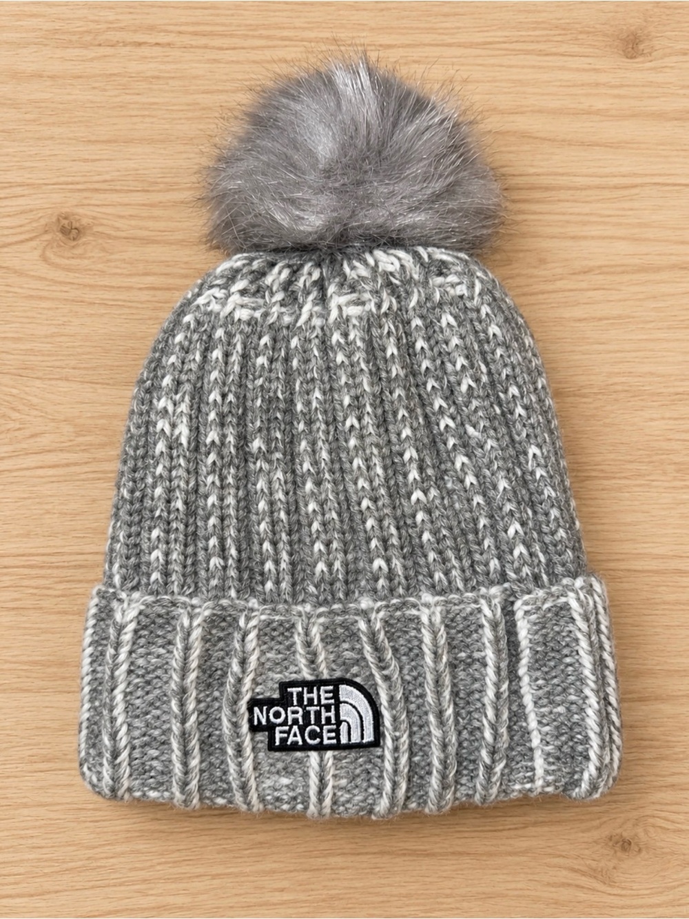 The North Face Gray Marled Knit Pom Pom Beanie One Size
